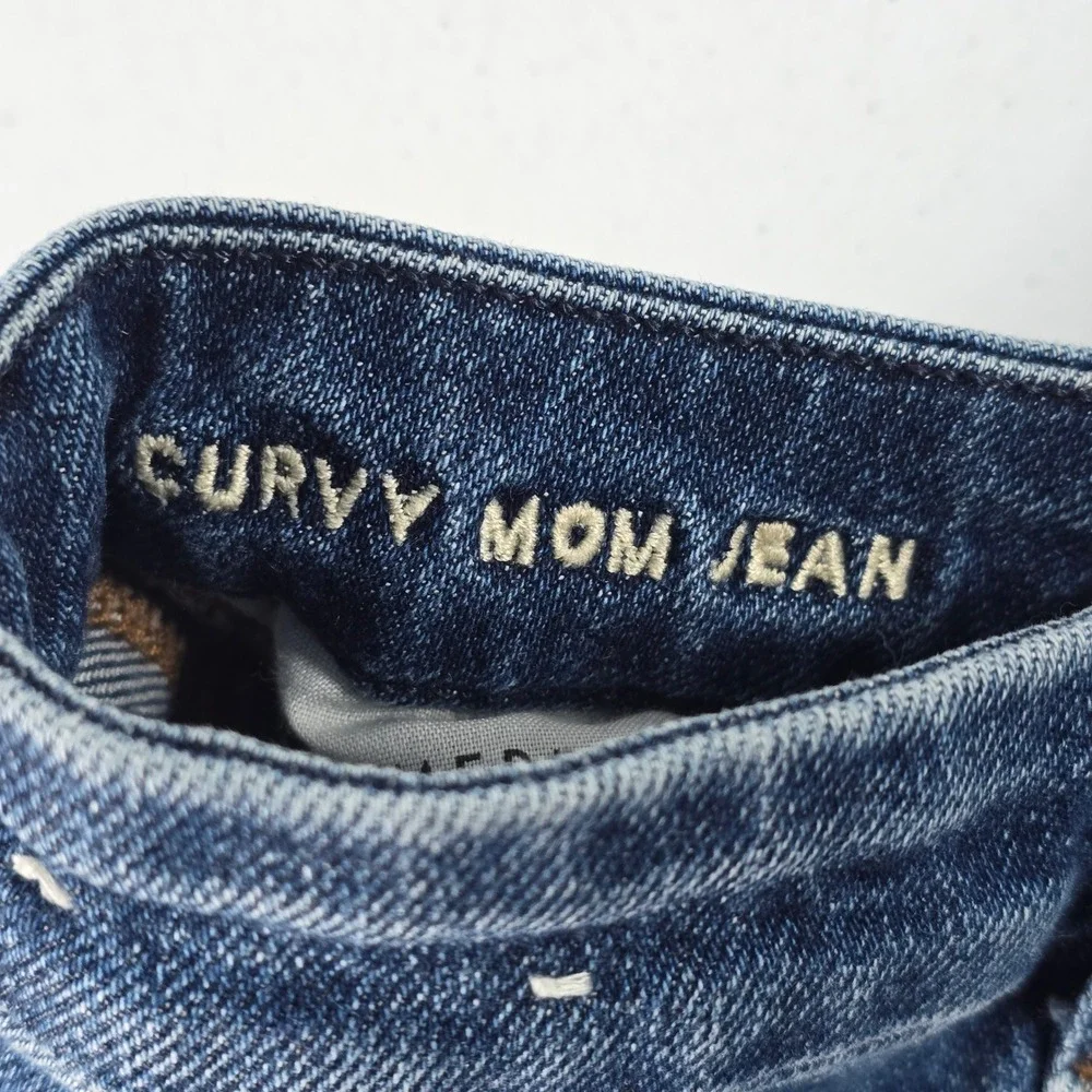 American‎ Eagle Curvy Mom Jeans Womens 0 Short Distressed Blue High Rise